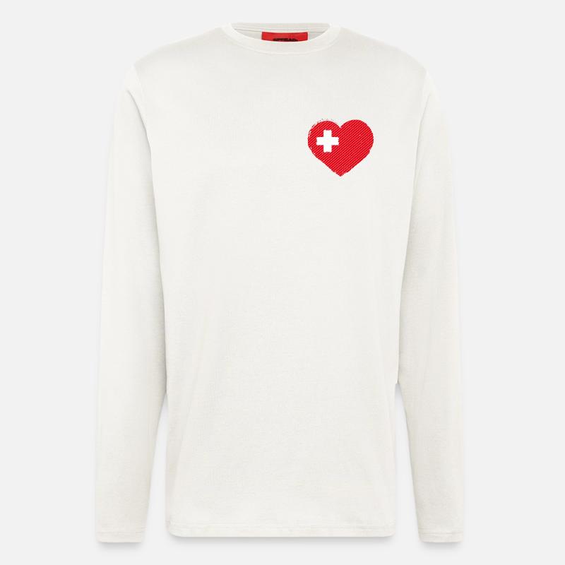 Schweiz - Schweizer - Herz - Flagge - Wappen - Langarmshirt - made by SPREAD  - OFF WHITE