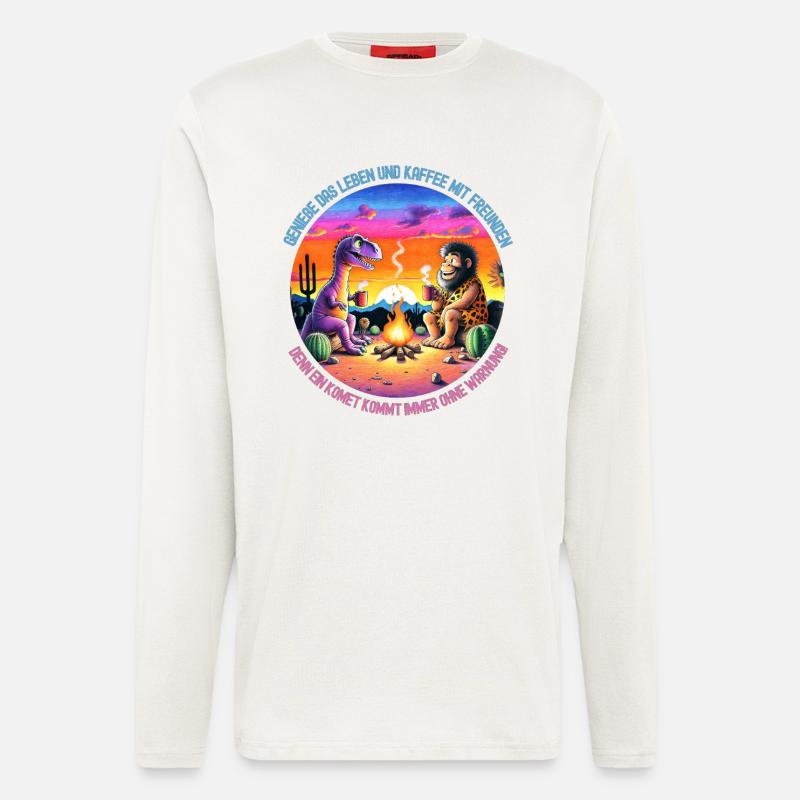 Dinosaurier und Löwe beim Camping - Langarmshirt - made by SPREAD  - OFF WHITE