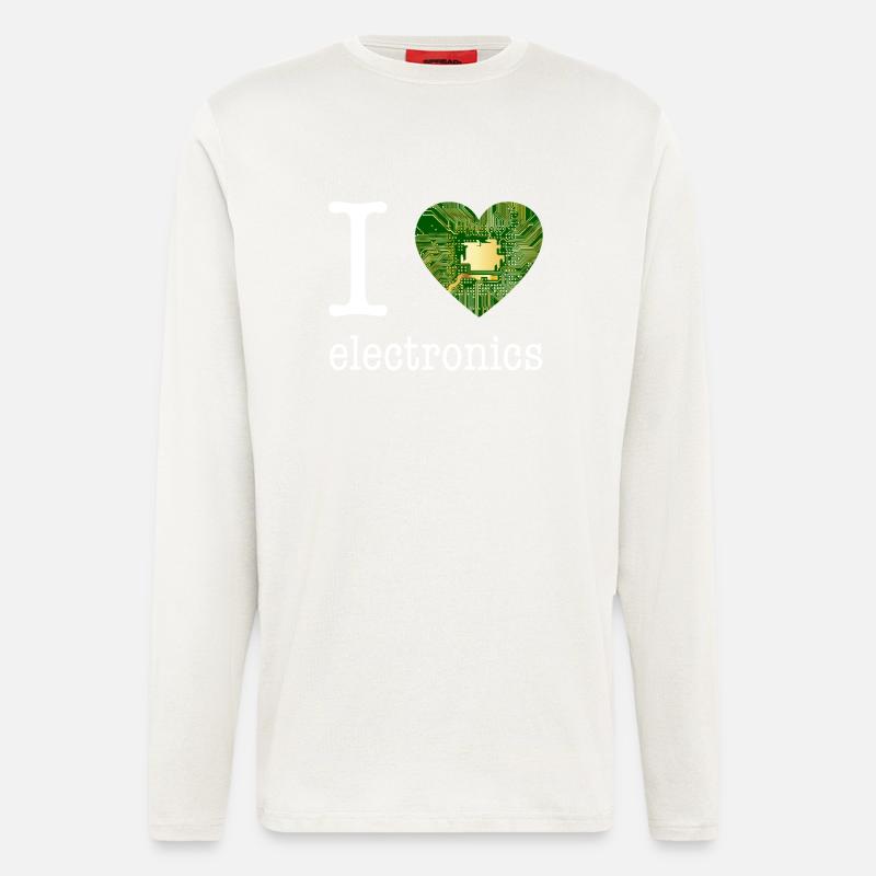 I love Electronics - électronique / idée cadeau - Manches longues bio décontracté fabriqué en UE - OFF WHITE