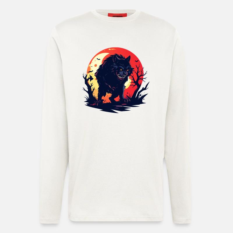 böser Mondwolf Werwolf im düsteren Mondschein - Langarmshirt - made by SPREAD  - OFF WHITE