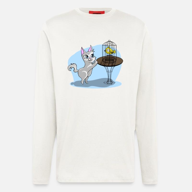 Cat with bird - Longsleeve - made by SPREAD  - OFF WHITE