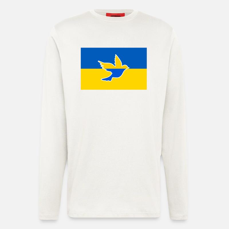 Colombe de la paix ukrainienne - Manches longues bio décontracté fabriqué en UE - OFF WHITE