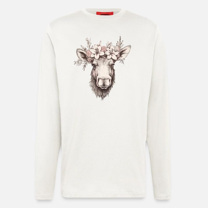 Elch mit Blumenkrone - Langarmshirt - made by SPREAD - OFF WHITE