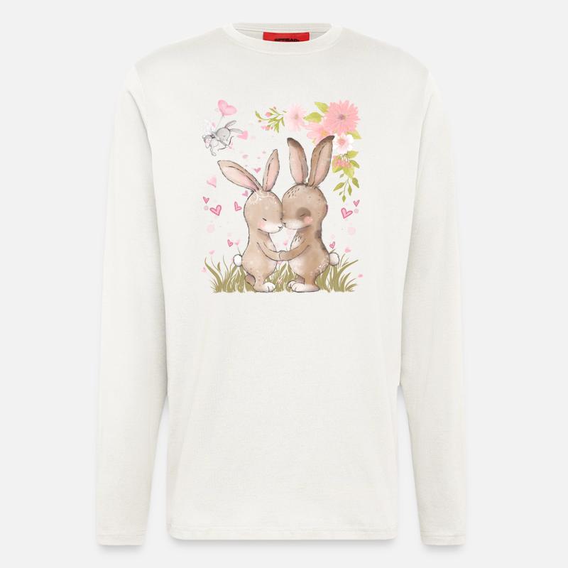 Verliebte Hasen mit Herzen - Langarmshirt - made by SPREAD  - OFF WHITE