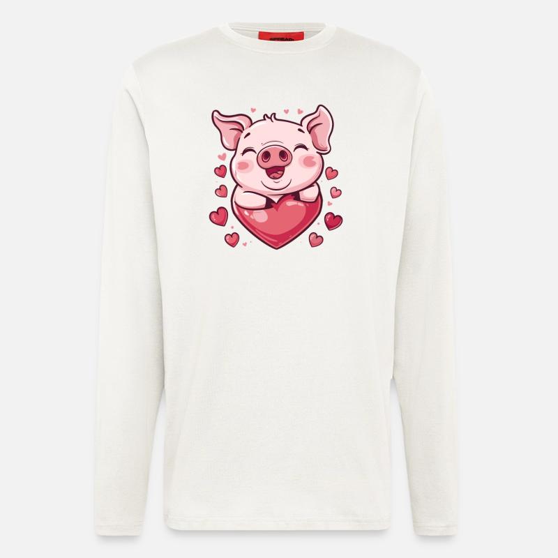 Liebendes Schwein mit Herz - Langarmshirt - made by SPREAD  - OFF WHITE