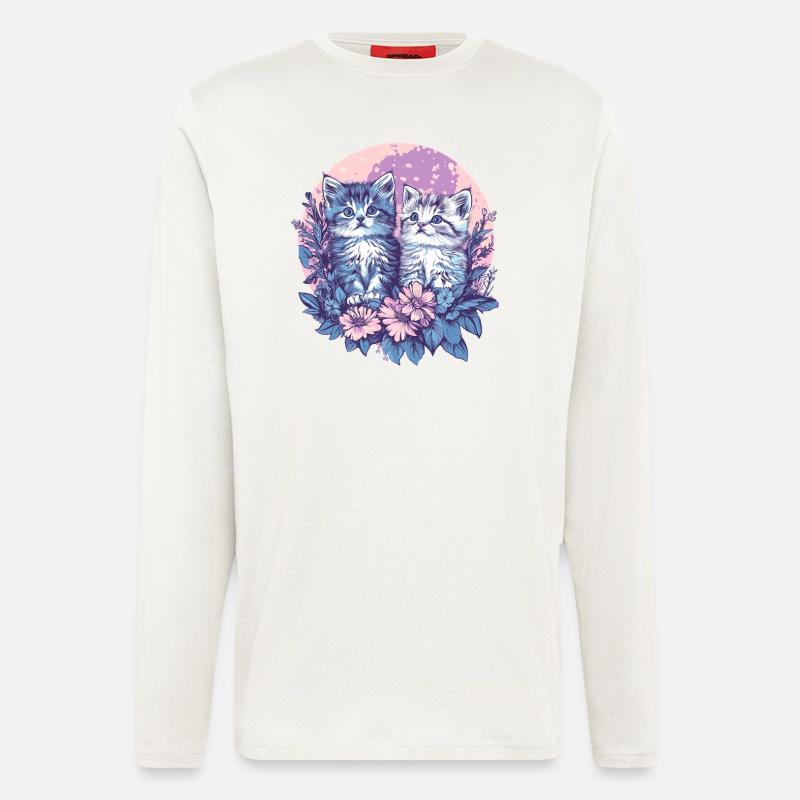 Two kittens with flowers - Longsleeve - made by SPREAD - OFF WHITE