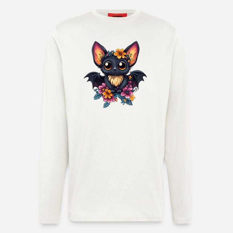Fledermaus mit Blumenkranz - Langarmshirt - made by SPREAD  - OFF WHITE