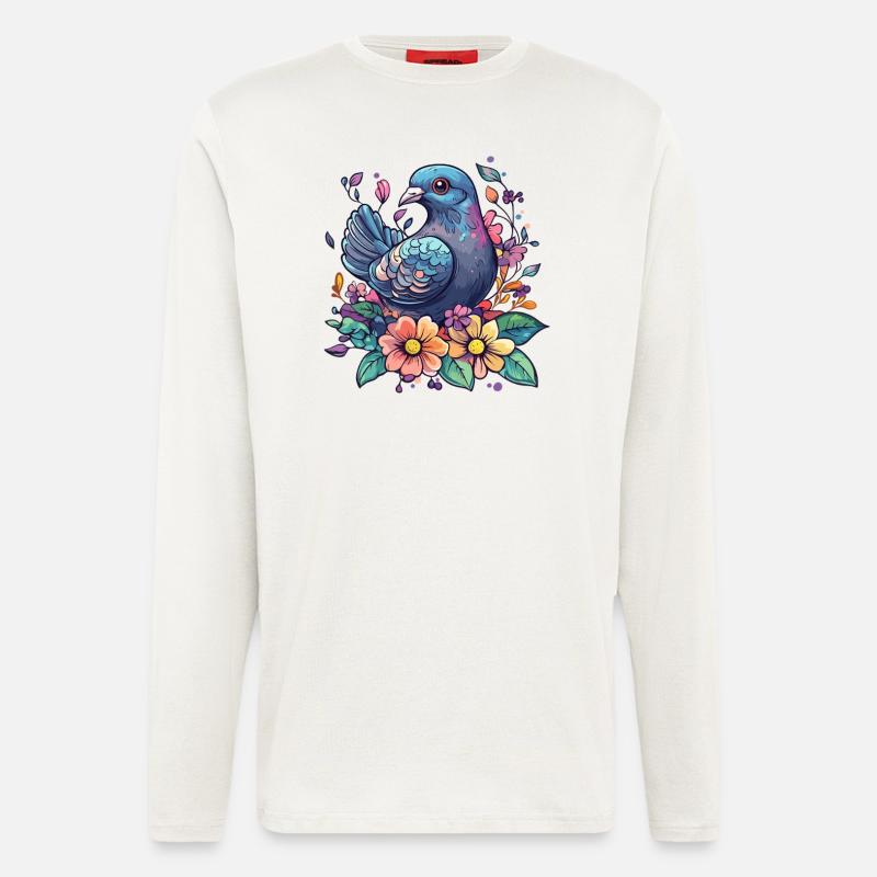 Bunte Taube mit Blumen - Langarmshirt - made by SPREAD  - OFF WHITE