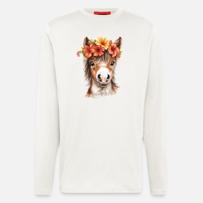 Pony mit Hibiskus - Langarmshirt - made by SPREAD  - OFF WHITE