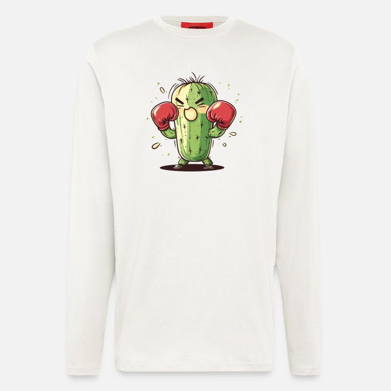 Boxer Cactus en colère - Manches longues bio décontracté fabriqué en UE - OFF WHITE
