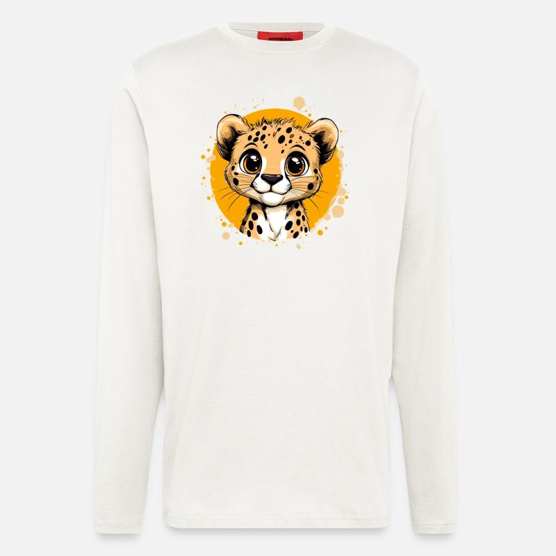Bébé guépard en jaune - Manches longues bio décontracté fabriqué en UE - OFF WHITE