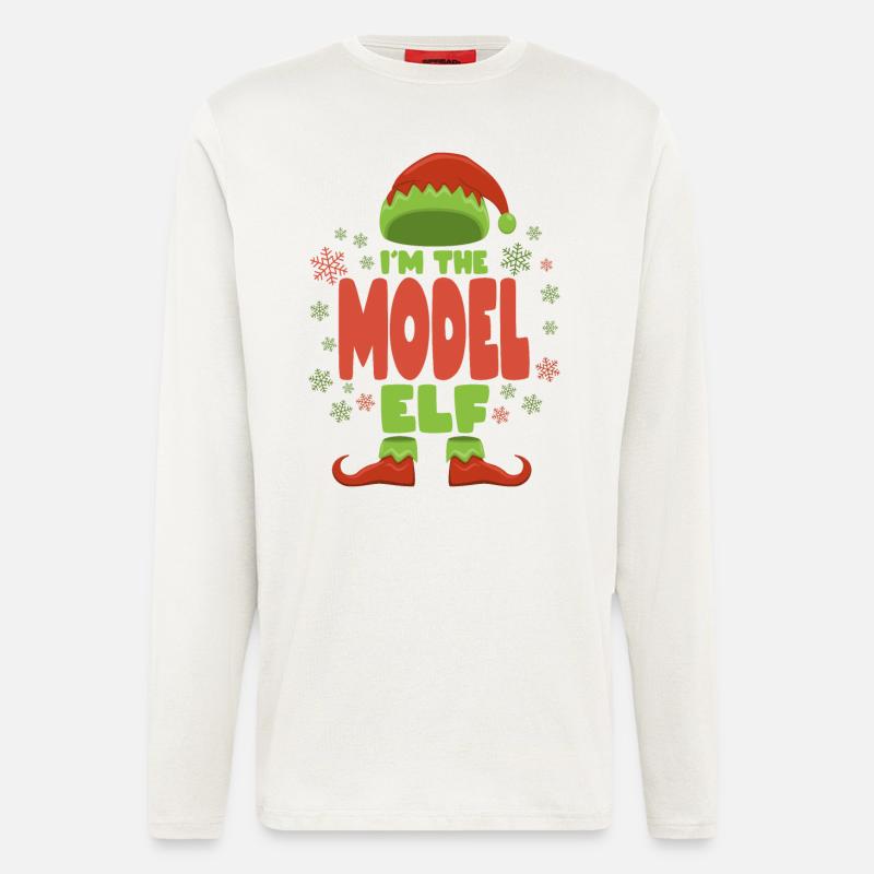 Modèle de lutin de Noël - Manches longues bio décontracté fabriqué en UE - OFF WHITE