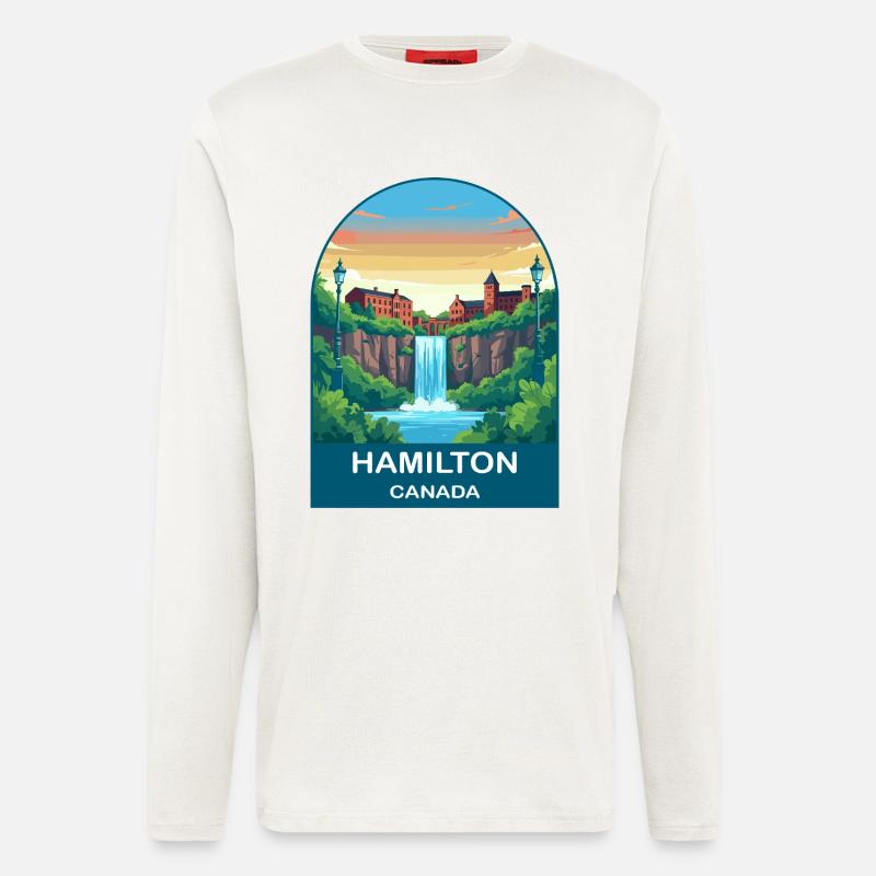 Hamilton Canada Wasserfall City Reiseplakat - Langarmshirt - made by SPREAD  - OFF WHITE