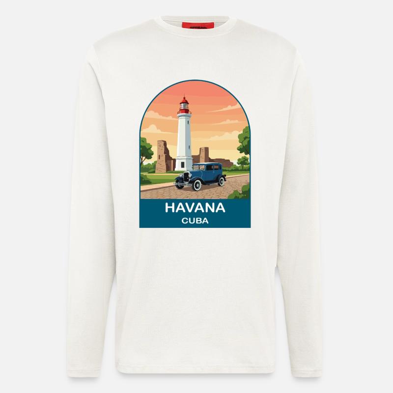 Havana Cuba Oldtimer-Reiseplakat - Langarmshirt - made by SPREAD  - OFF WHITE