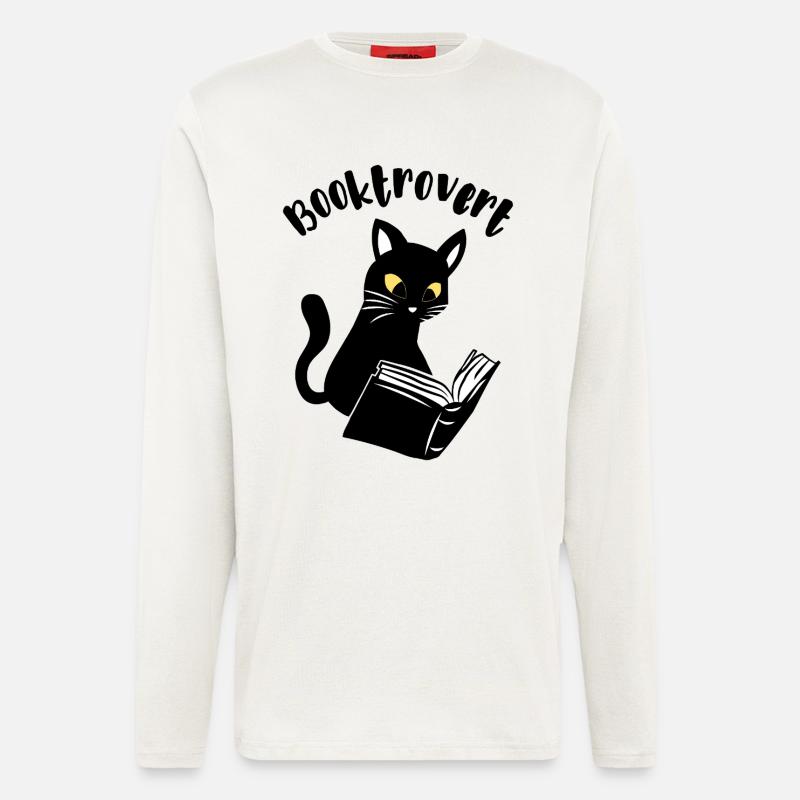 Booktrovert Katze mit Buch - Langarmshirt - made by SPREAD  - OFF WHITE