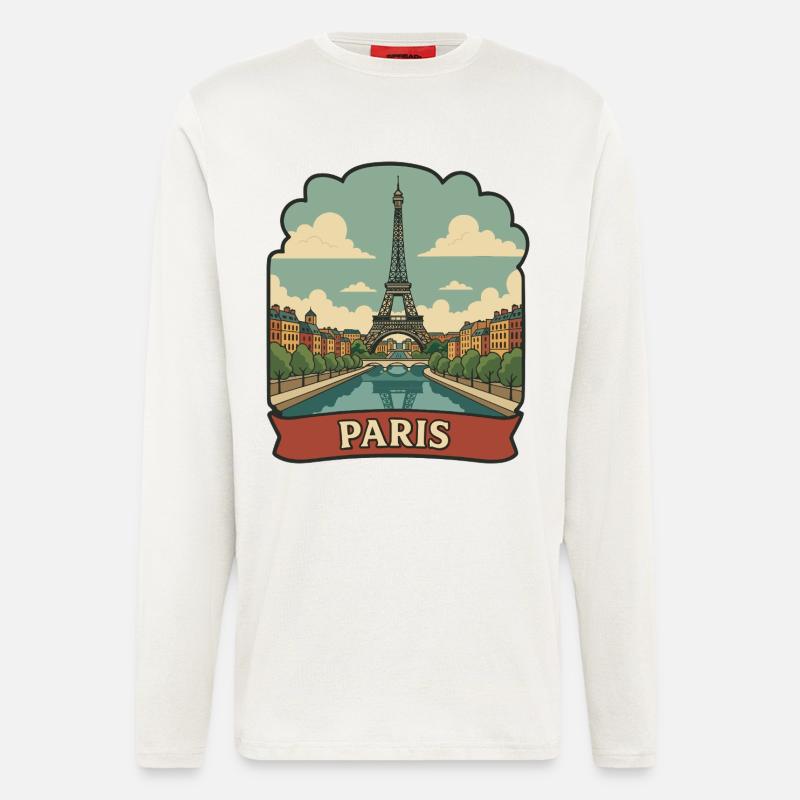 Pariser Eiffelturm Retro-Reiseaufkleber - Langarmshirt - made by SPREAD  - OFF WHITE