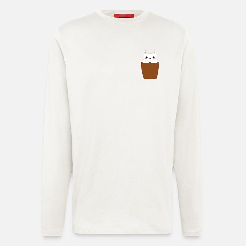 Katze in Brusttasche - Langarmshirt - made by SPREAD  - OFF WHITE