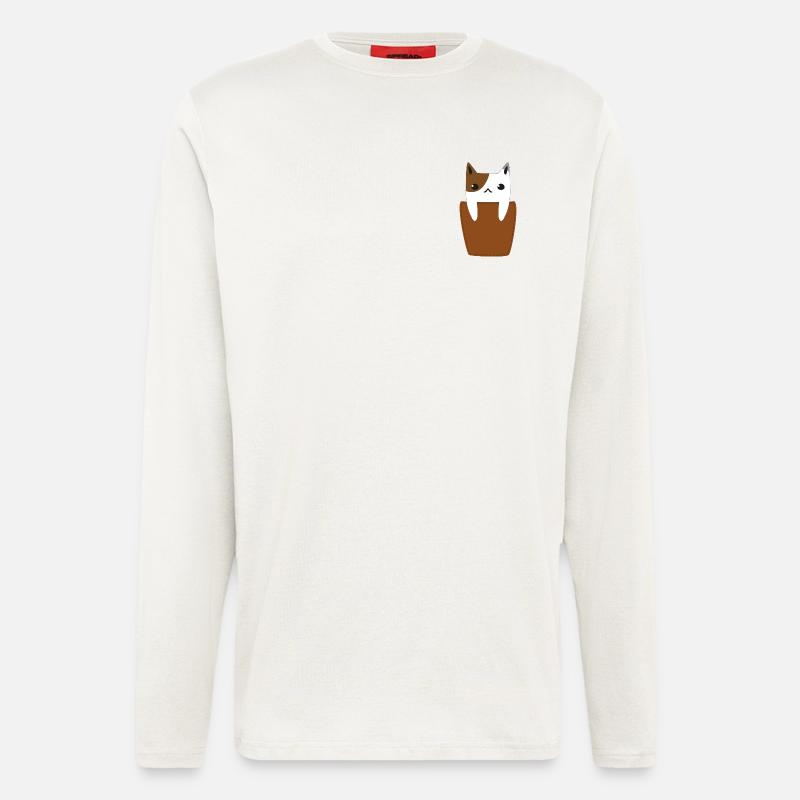 Brusttasche mit Katze - Langarmshirt - made by SPREAD  - OFF WHITE