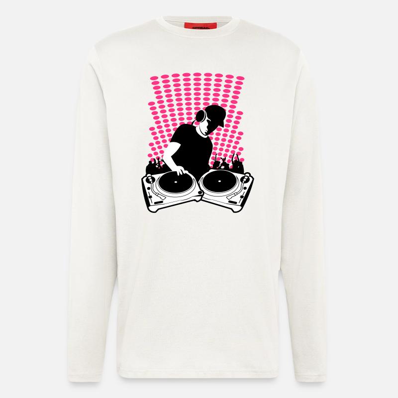 DJ mit Turntables - Langarmshirt - made by SPREAD - OFF WHITE