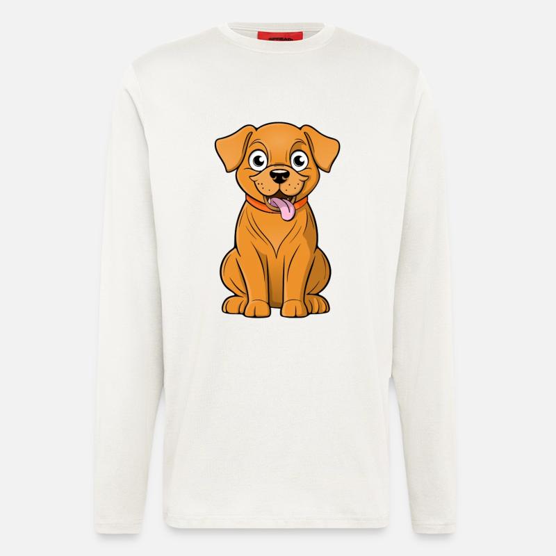 Chien brun joyeux et mignon - Manches longues bio décontracté fabriqué en UE - OFF WHITE
