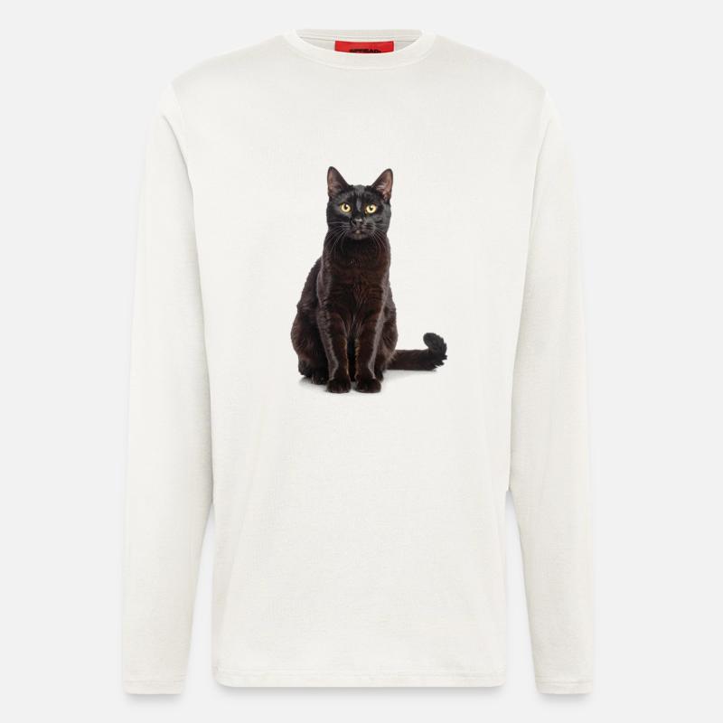 Black Elegant Cat – Stylish, Mysterious - Longsleeve - made by SPREAD  - OFF WHITE
