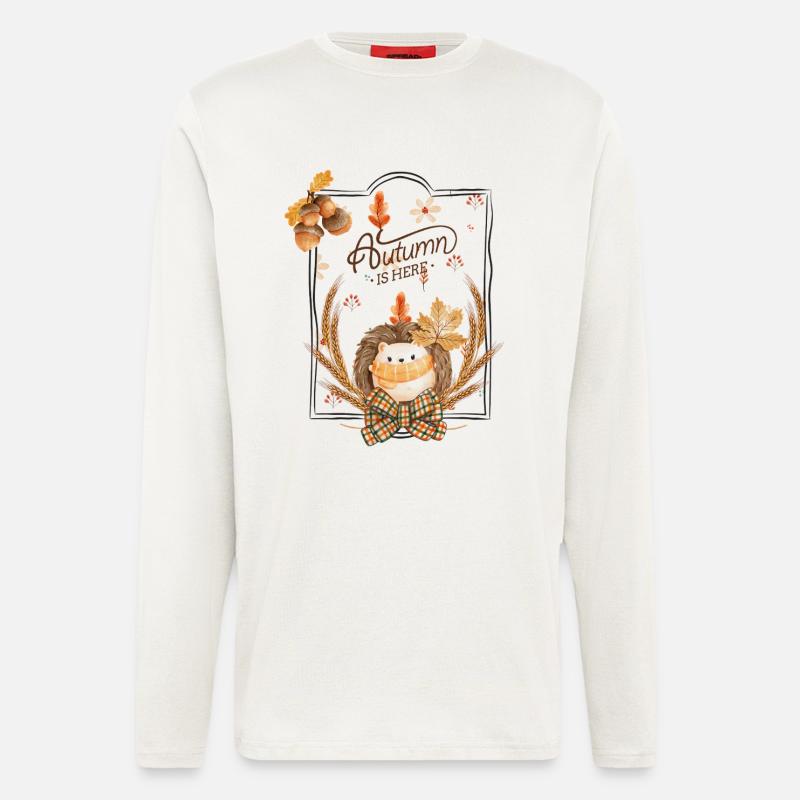 Herbst Igel Blätter Rahmen - Langarmshirt - made by SPREAD  - OFF WHITE