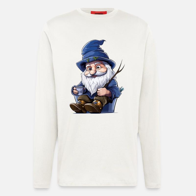 Blauer Waldgnom mit Becher - Langarmshirt - made by SPREAD  - OFF WHITE