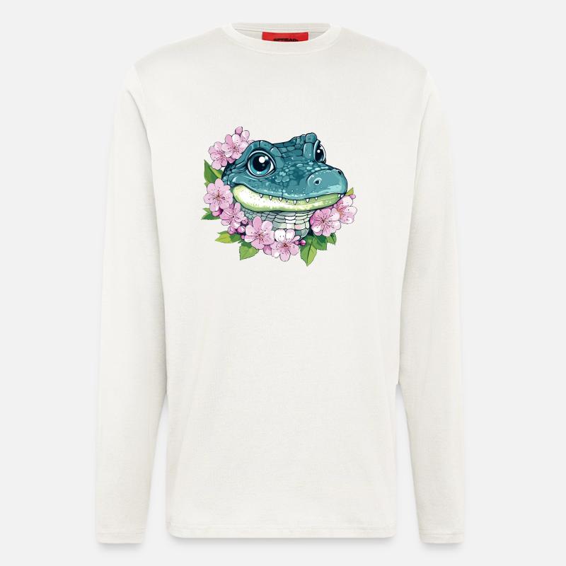 Kirschblüten Krokodil - Langarmshirt - made by SPREAD  - OFF WHITE