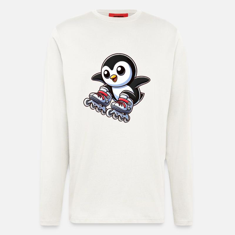 Cute Penguin Inline Skates Cartoon - Longsleeve - made by SPREAD  - OFF WHITE