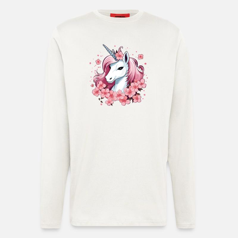 Einhorn mit Kirschblüten - Langarmshirt - made by SPREAD  - OFF WHITE