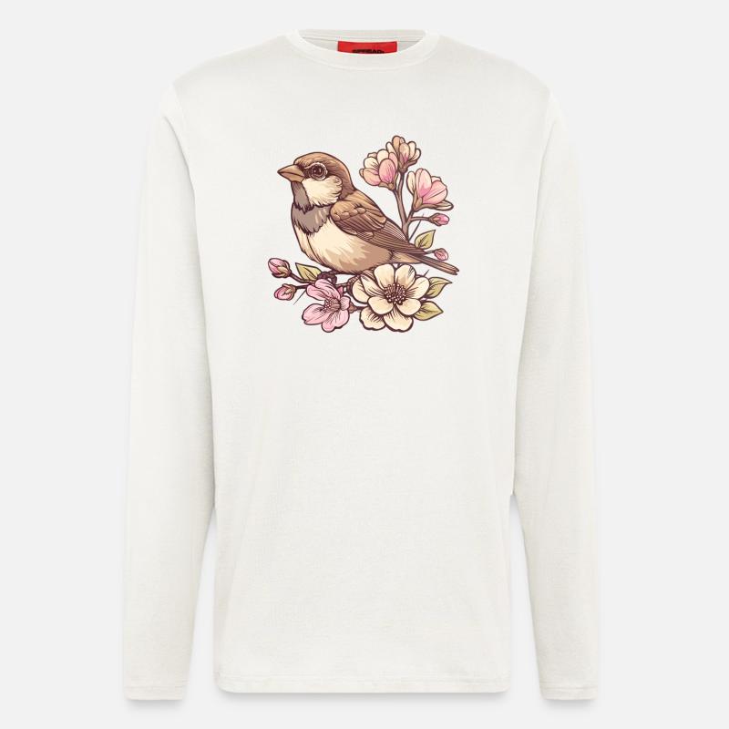 Spatz auf Blütenzweig - Langarmshirt - made by SPREAD  - OFF WHITE
