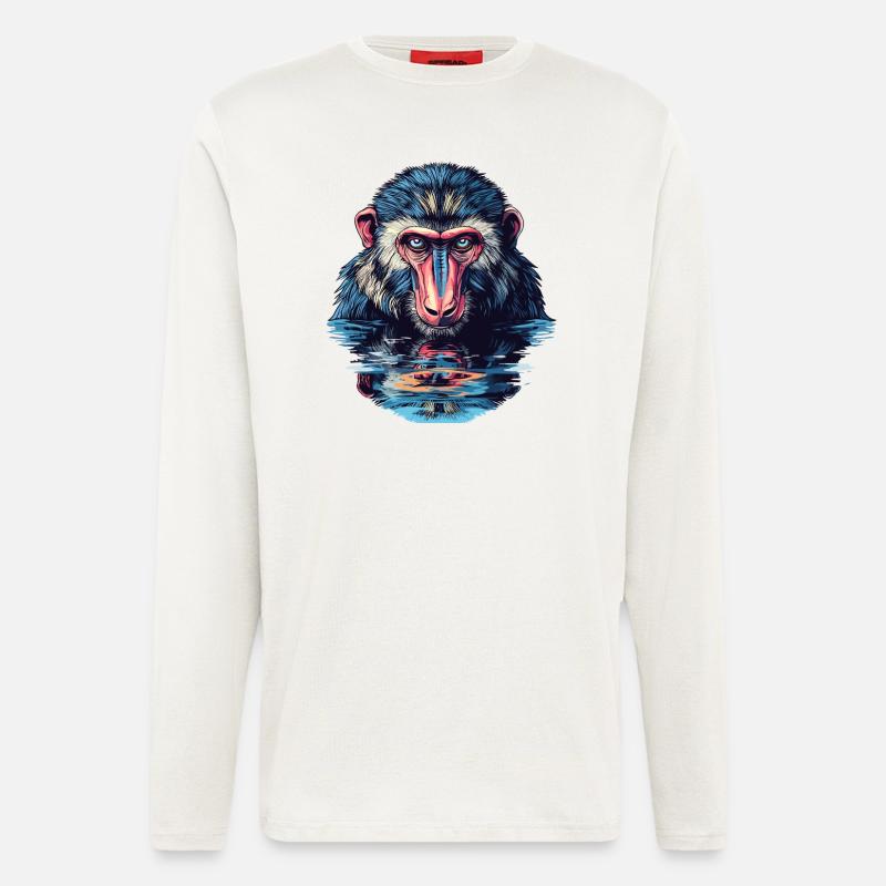 Mandrill im Wasserblick - Langarmshirt - made by SPREAD  - OFF WHITE