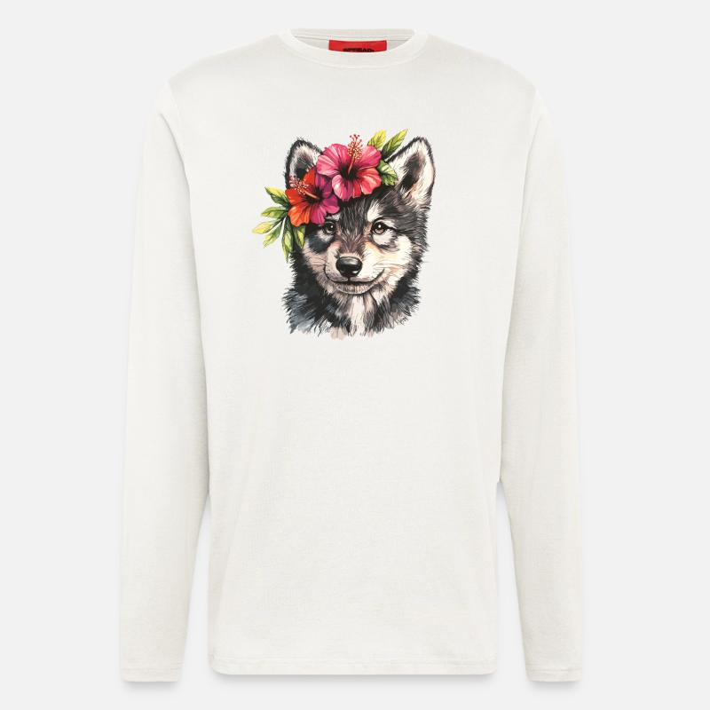 Husky with Hibiscus - Longsleeve - made by SPREAD  - OFF WHITE