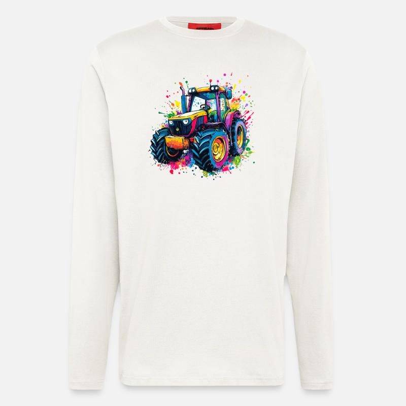 Bunter Traktor mit Farbklecksen - Langarmshirt - made by SPREAD  - OFF WHITE