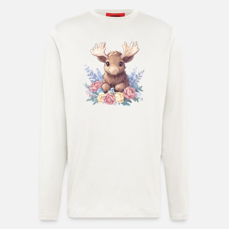 Süßer Elch mit Blumen - Langarmshirt - made by SPREAD  - OFF WHITE