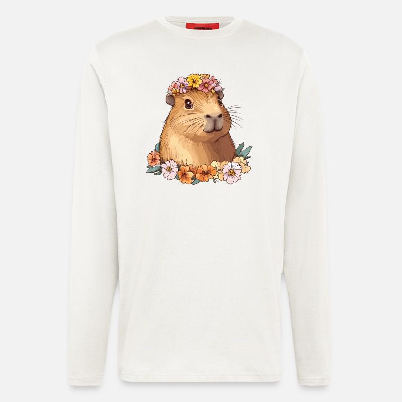 Cute Capybara with Flowers - Longsleeve - made by SPREAD  - OFF WHITE
