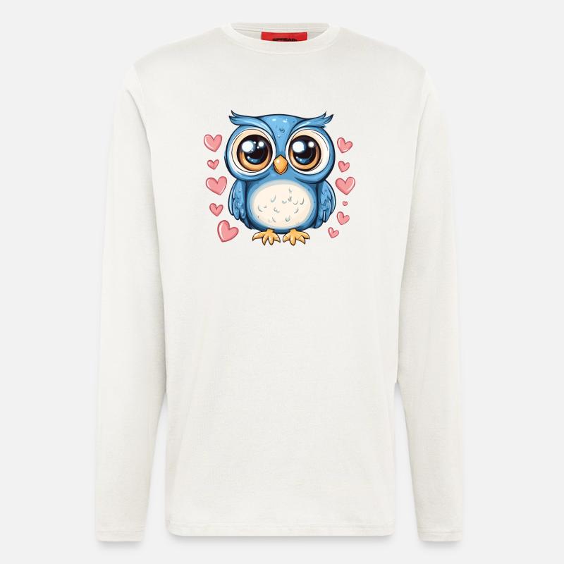 Blaue Eule mit Herzen - Langarmshirt - made by SPREAD  - OFF WHITE