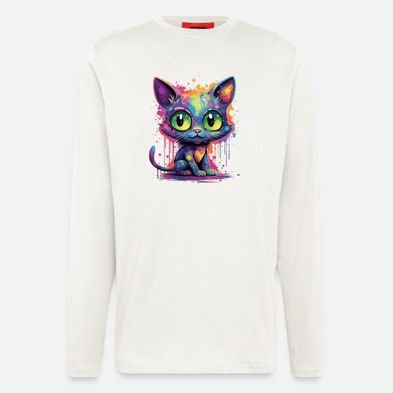Bunte Neon Katze - Langarmshirt - made by SPREAD  - OFF WHITE