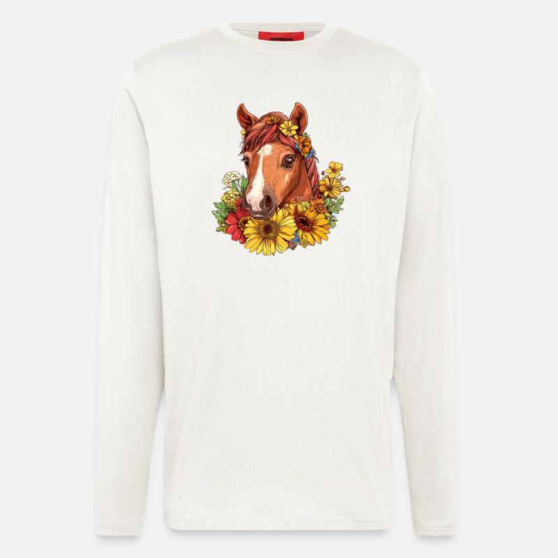 Blumenpferd im Sommerkranz - Langarmshirt - made by SPREAD  - OFF WHITE