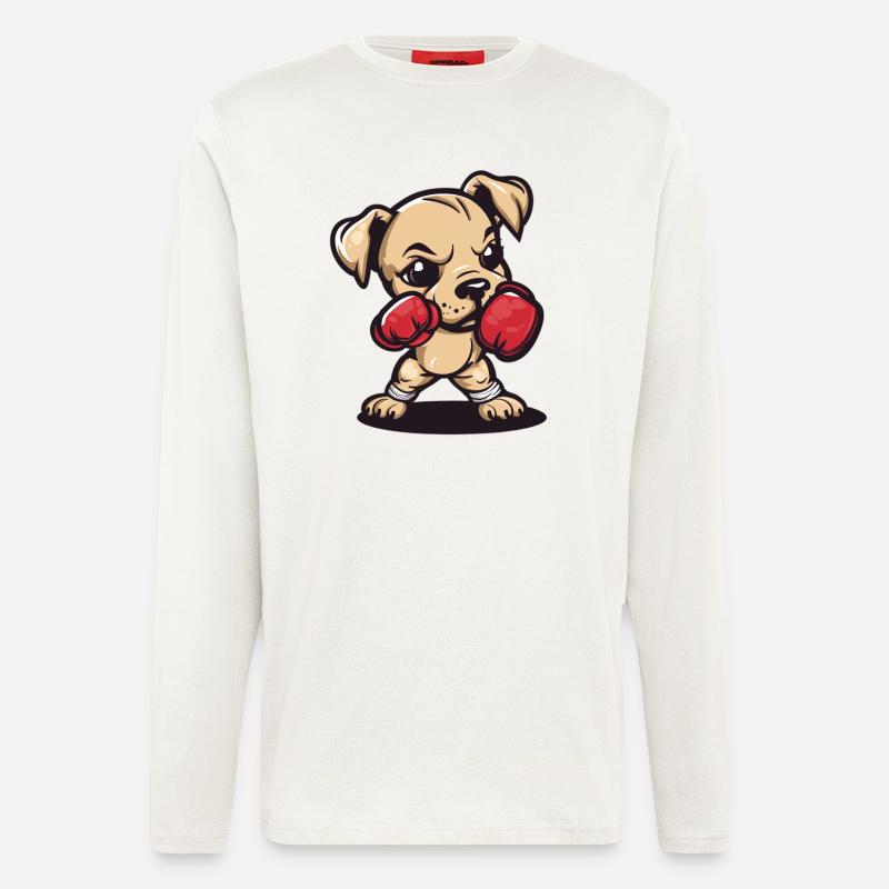 Chien boxer avec puissance - Manches longues bio décontracté fabriqué en UE - OFF WHITE