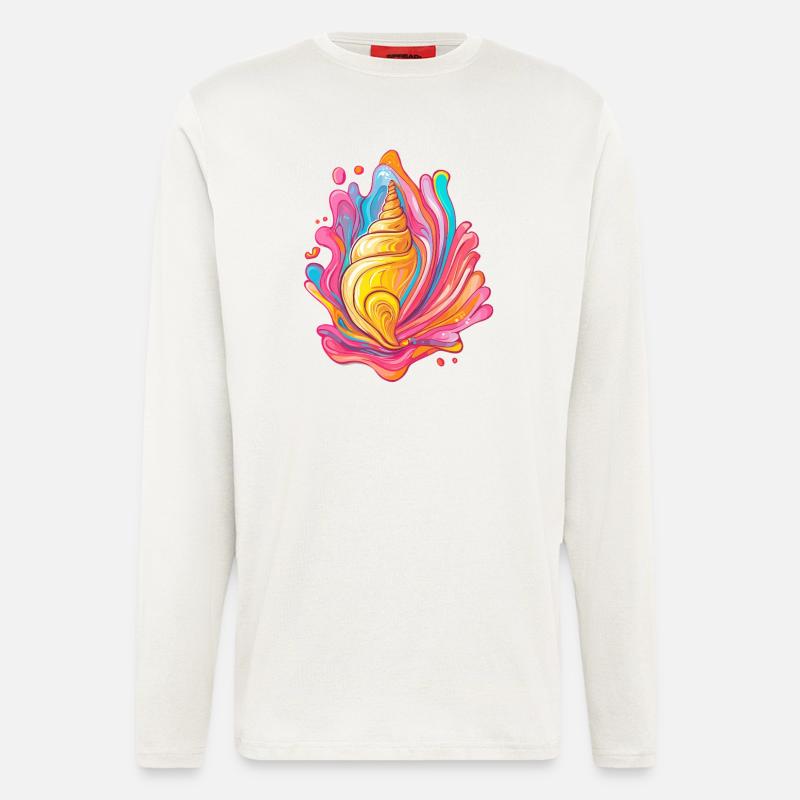 Bunte Muschel im Splash - Langarmshirt - made by SPREAD  - OFF WHITE