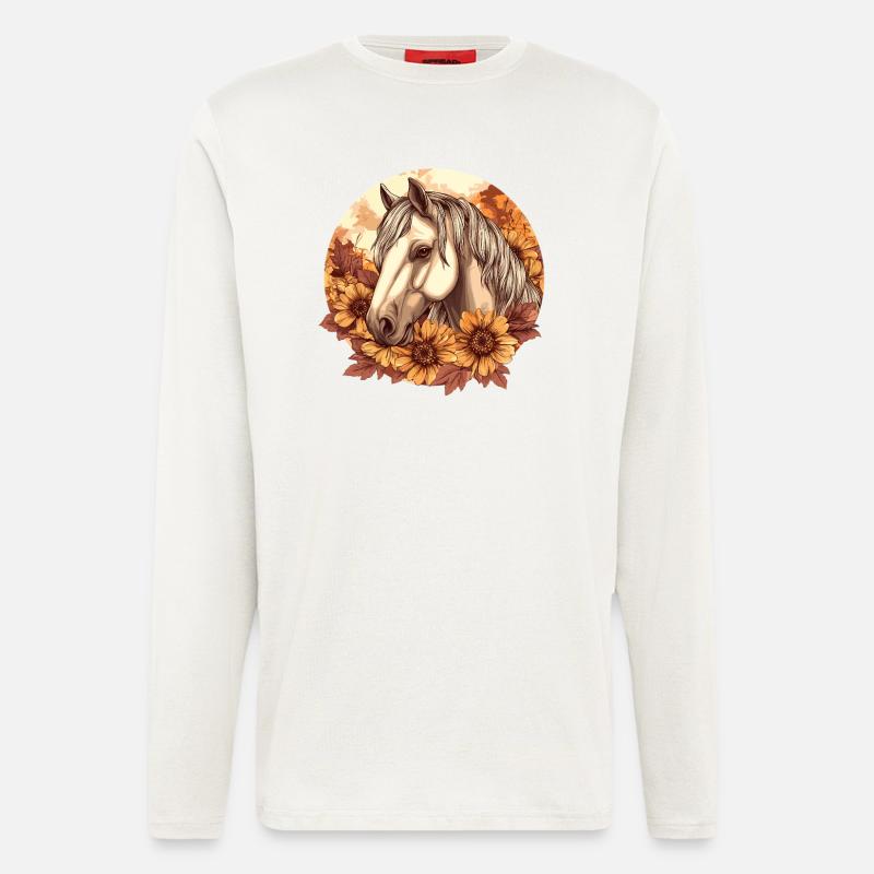 Pferd mit Sonnenblumen - Langarmshirt - made by SPREAD  - OFF WHITE