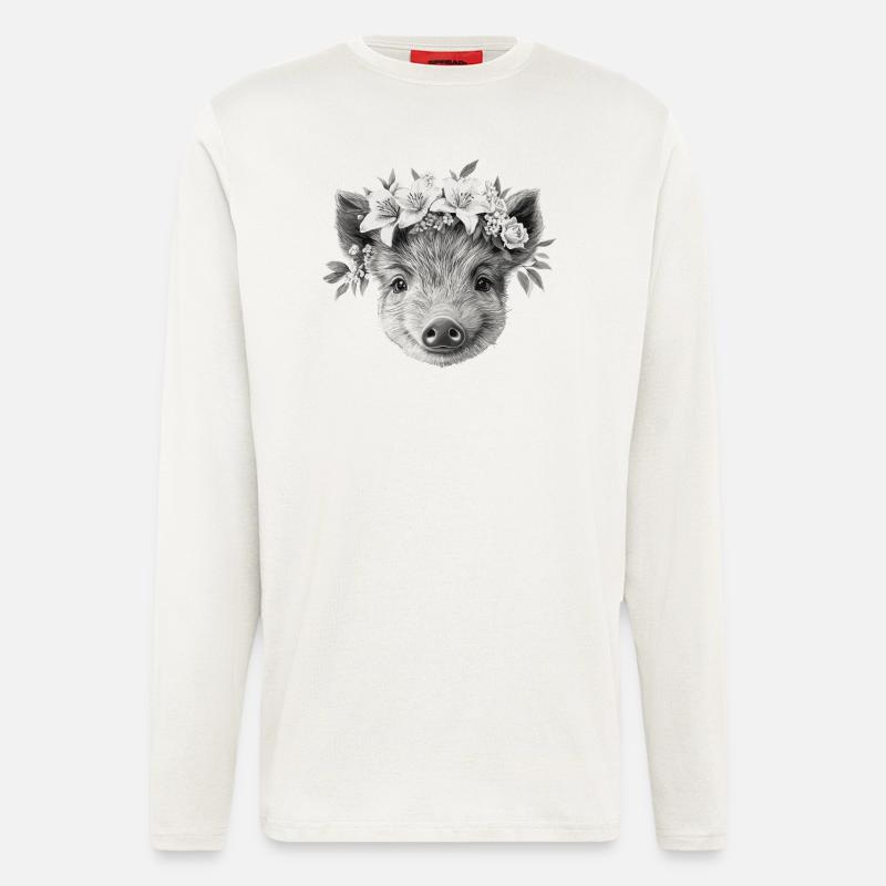 Wildschwein mit Blumenkranz - Langarmshirt - made by SPREAD  - OFF WHITE