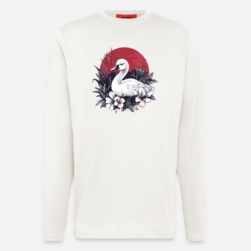 Schwan mit Blumen - Langarmshirt - made by SPREAD  - OFF WHITE