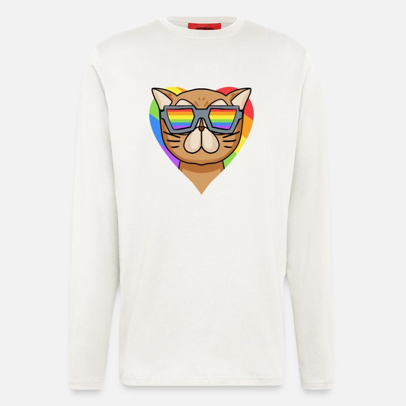 CHAT LGBT Chat Persan Arc-en-ciel - Manches longues bio décontracté fabriqué en UE - OFF WHITE