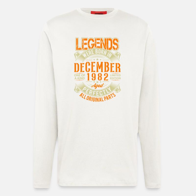 1982 Décembre Birthday Legend - Manches longues bio décontracté fabriqué en UE - OFF WHITE