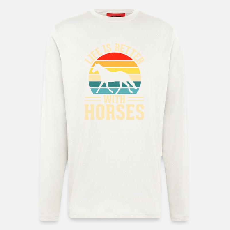 Chevaux - Manches longues bio décontracté fabriqué en UE - OFF WHITE