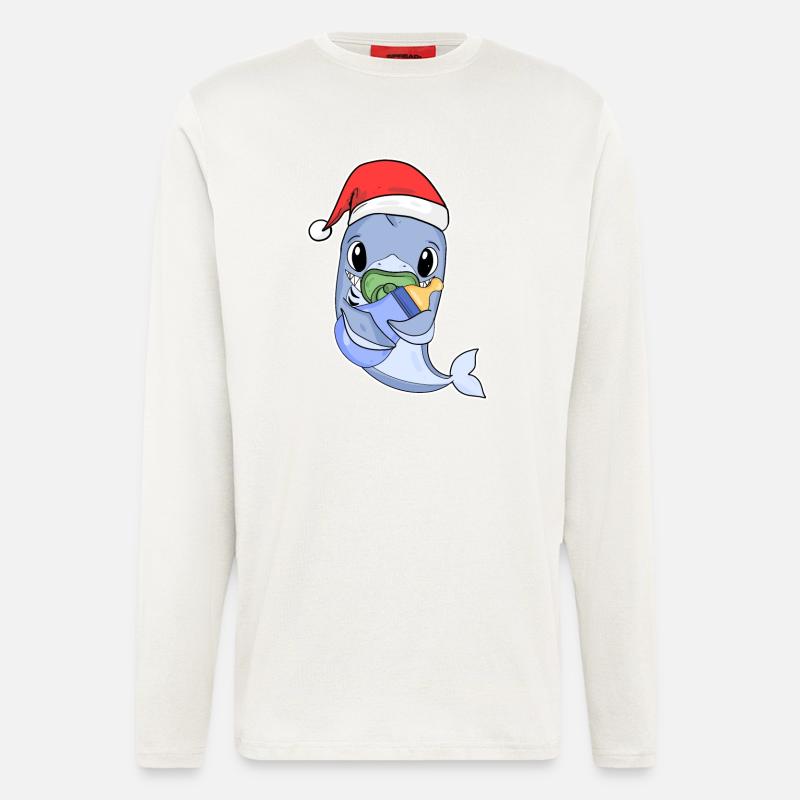 Requin bébé Noël - Manches longues bio décontracté fabriqué en UE - OFF WHITE