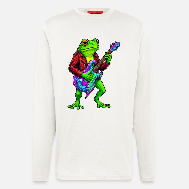 Frosch mit Jacke und Neon E-Gitarre - Langarmshirt - made by SPREAD  - OFF WHITE