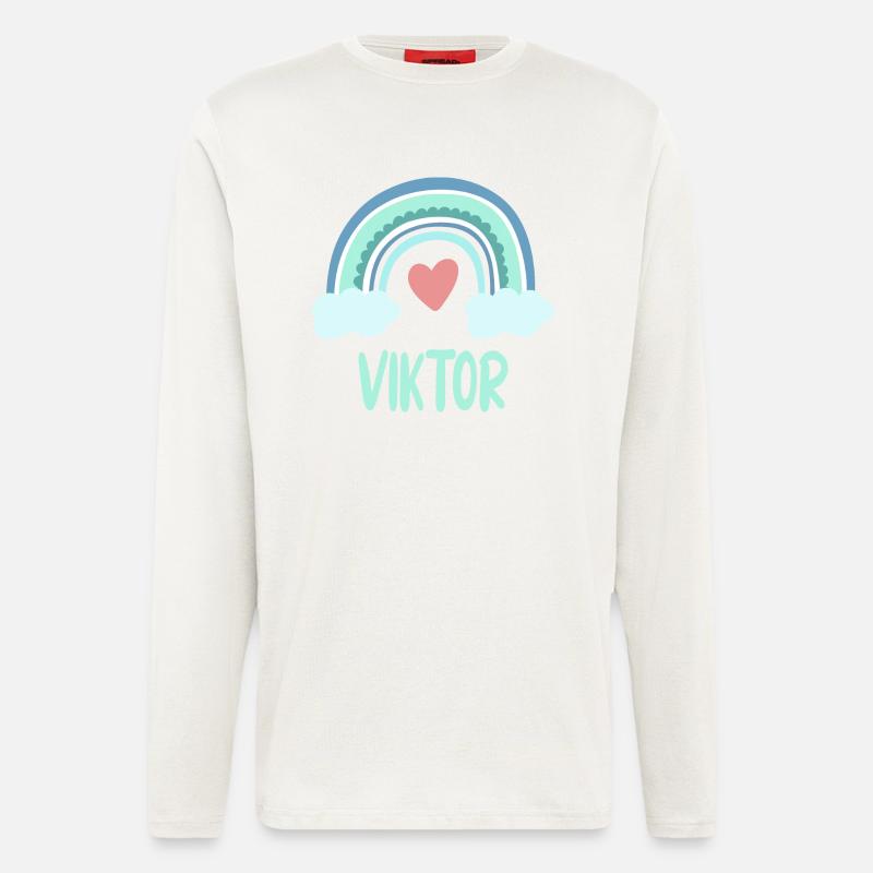 Viktor Name Regenbogen Baby - Langarmshirt - made by SPREAD  - OFF WHITE